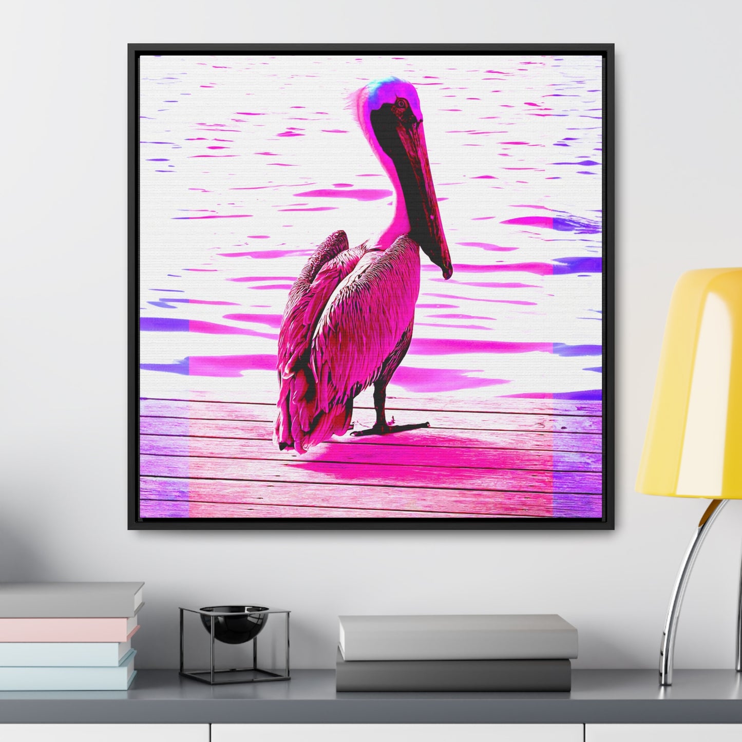 Pelican Bright Pink - Framed Gallery Canvas