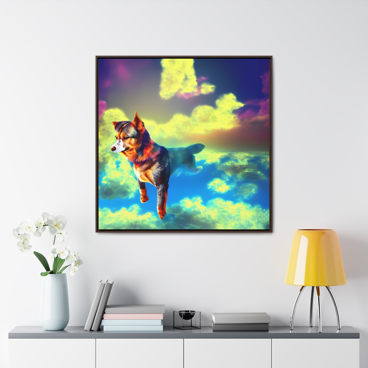 Dog In The Clouds - Framed Gallery Canvas