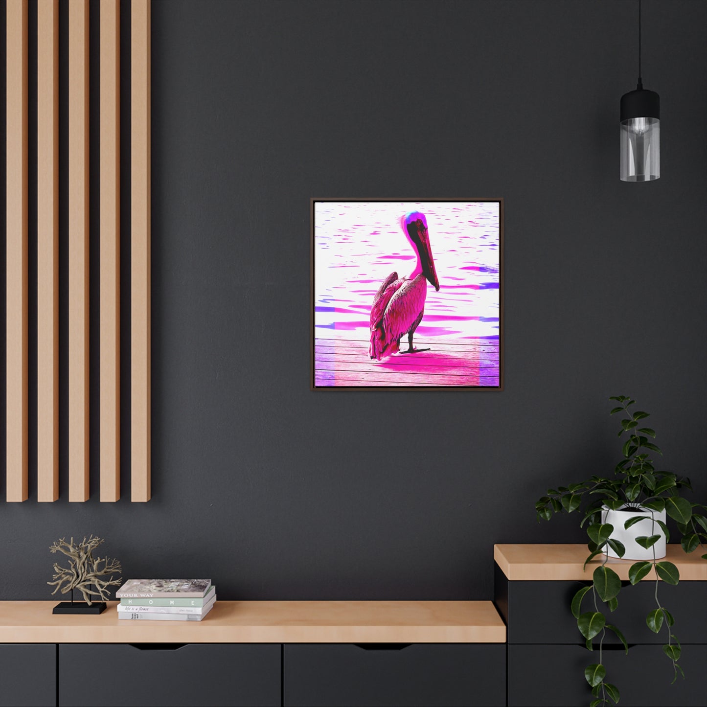 Pelican Bright Pink - Framed Gallery Canvas