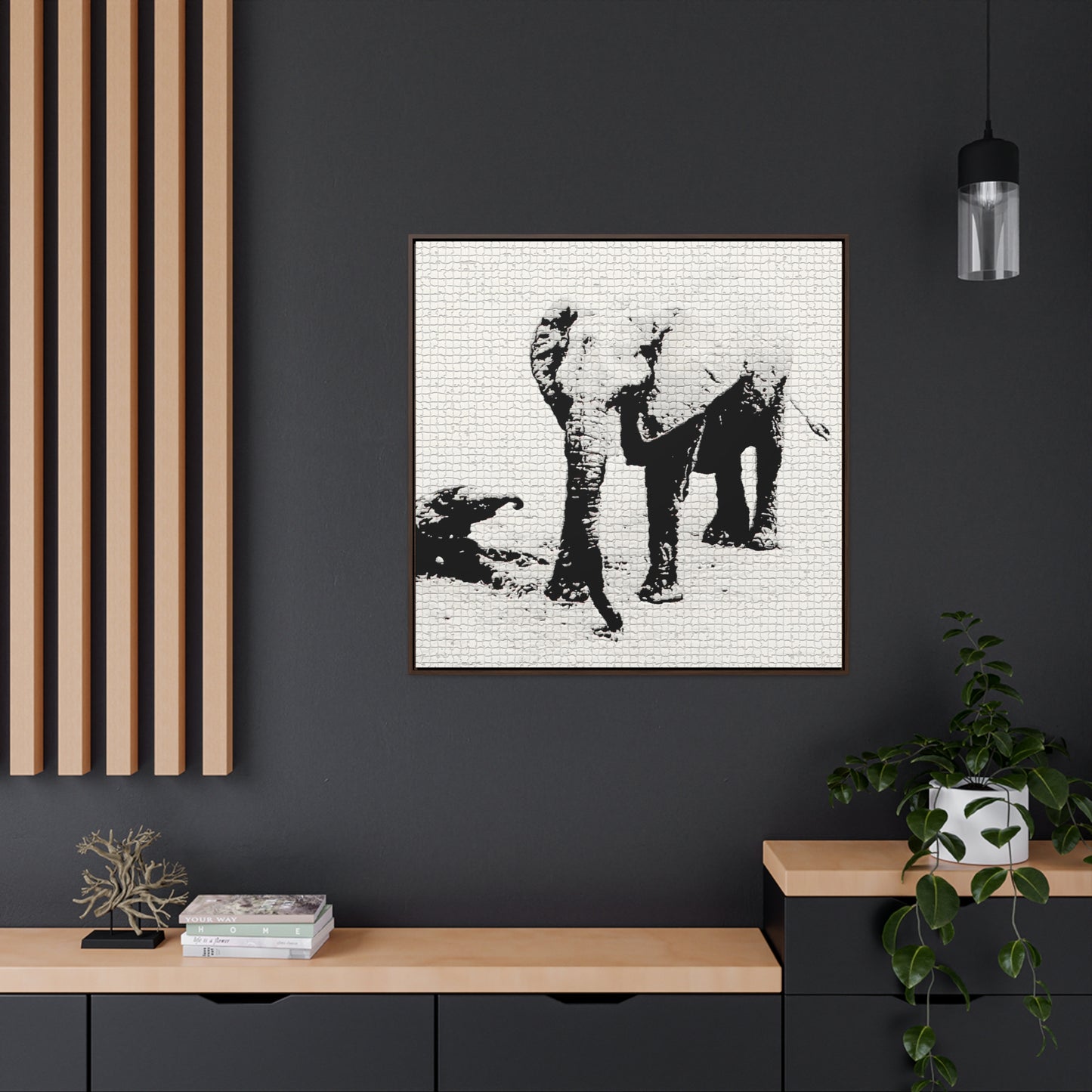 Elephants Mom and Baby 01 Tiled - Framed Gallery Canvas