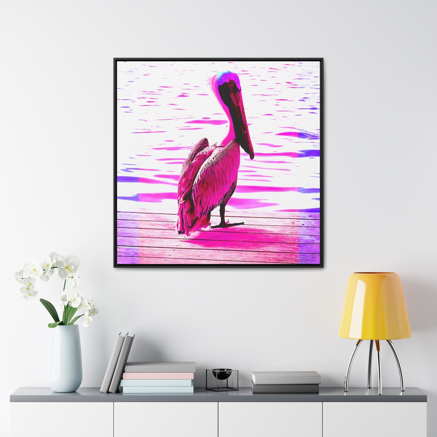 Pelican Bright Pink - Framed Gallery Canvas