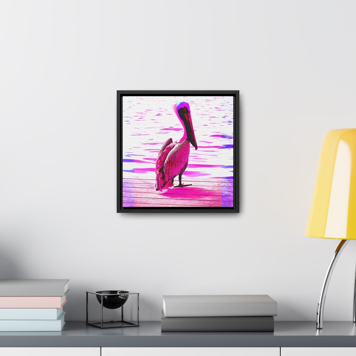 Pelican Bright Pink - Framed Gallery Canvas