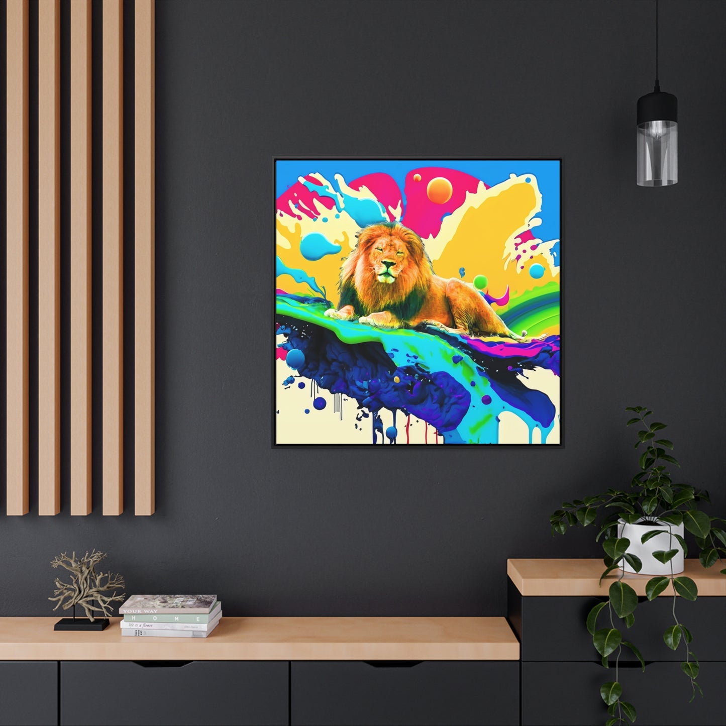 Lion Splash - Framed Gallery Canvas