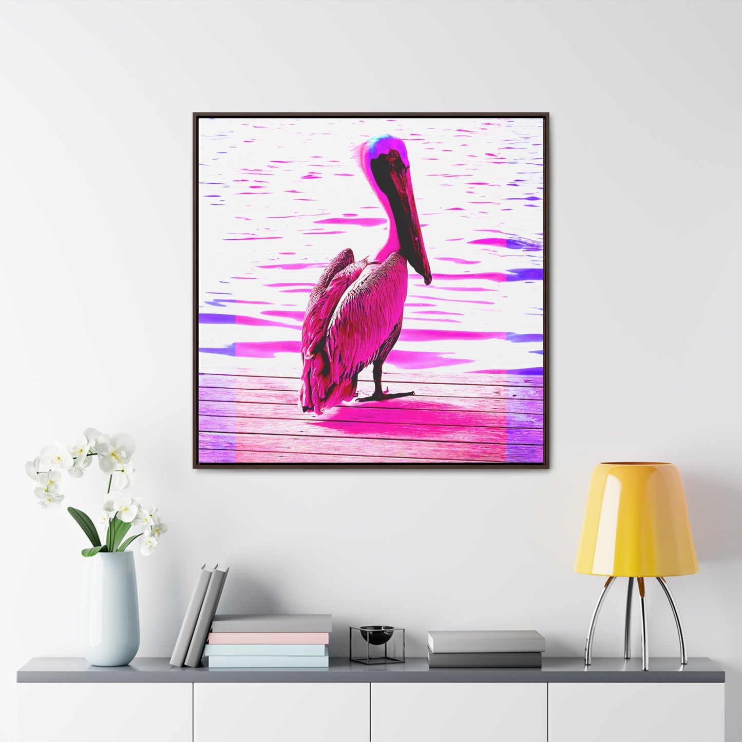 Pelican Bright Pink - Framed Gallery Canvas