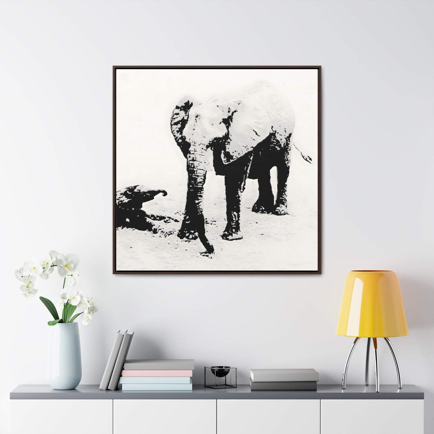 Elephants Mom and Baby 01 - Framed Gallery Canvas