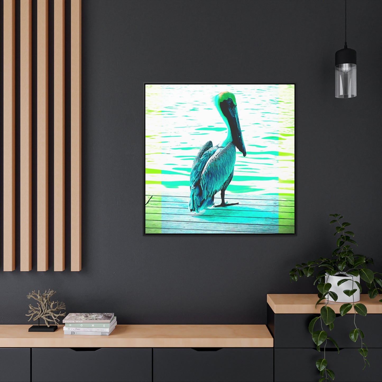 Pelican Bright Blue - Framed Gallery Canvas