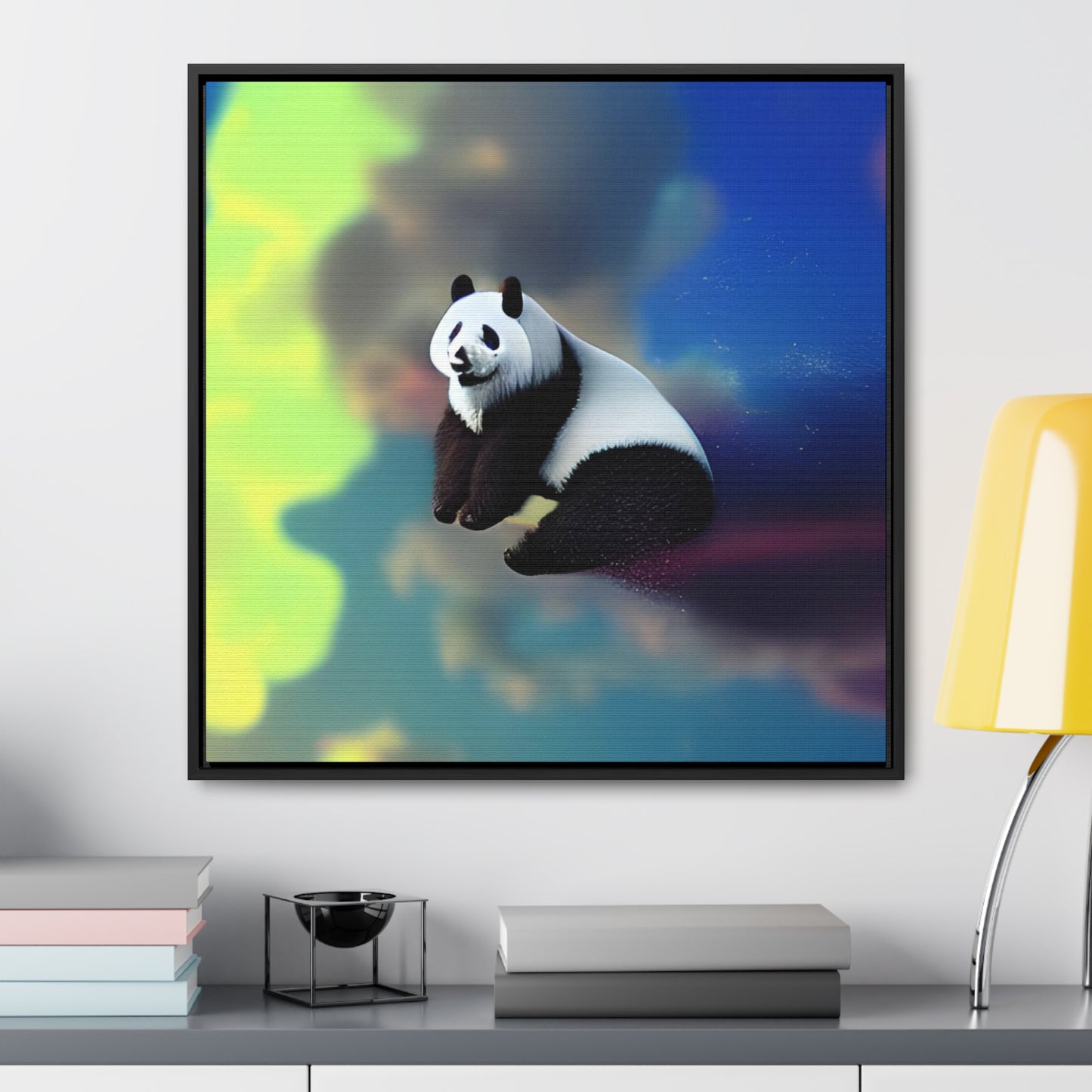 Panda In The Clouds - Framed Gallery Canvas