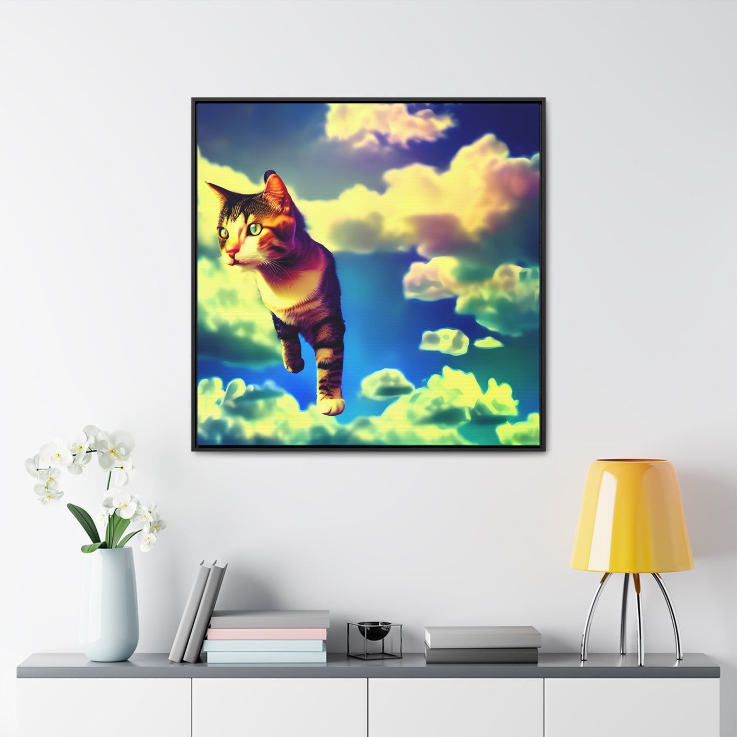 Cat In The Clouds - Framed Gallery Canvas