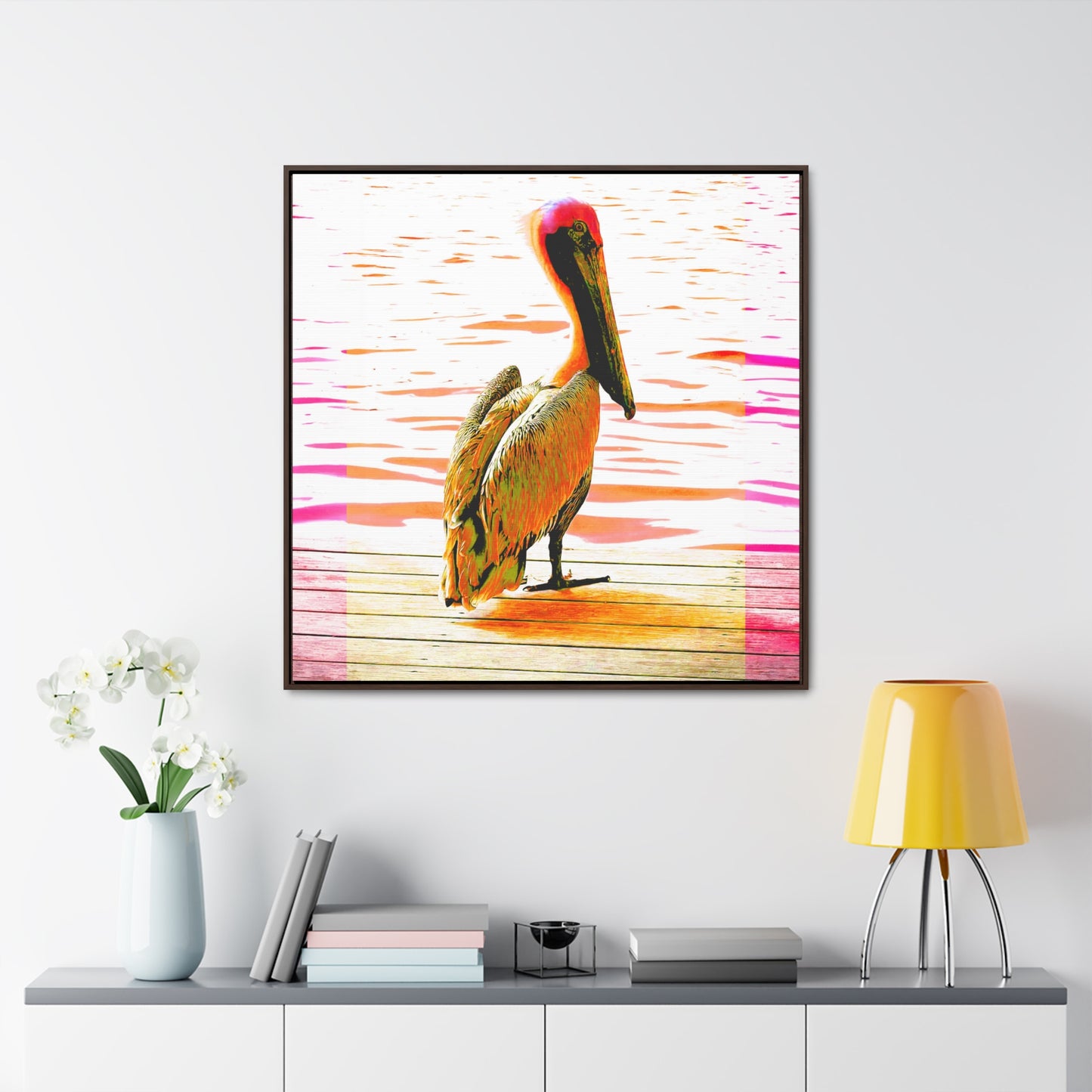 Pelican Bright Orange - Framed Gallery Canvas