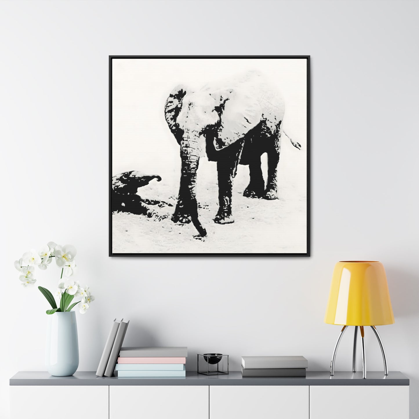 Elephants Mom and Baby 01 - Framed Gallery Canvas