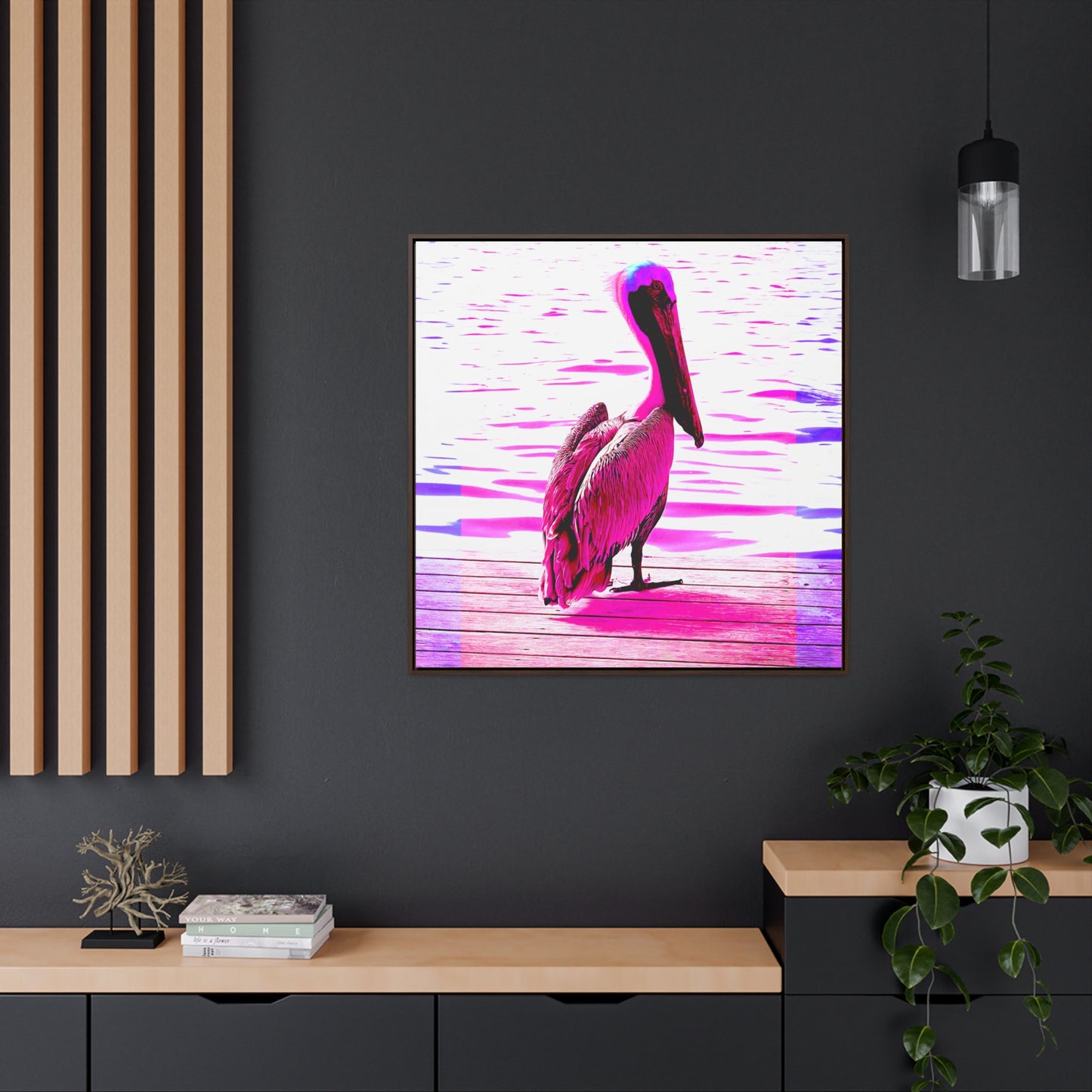 Pelican Bright Pink - Framed Gallery Canvas