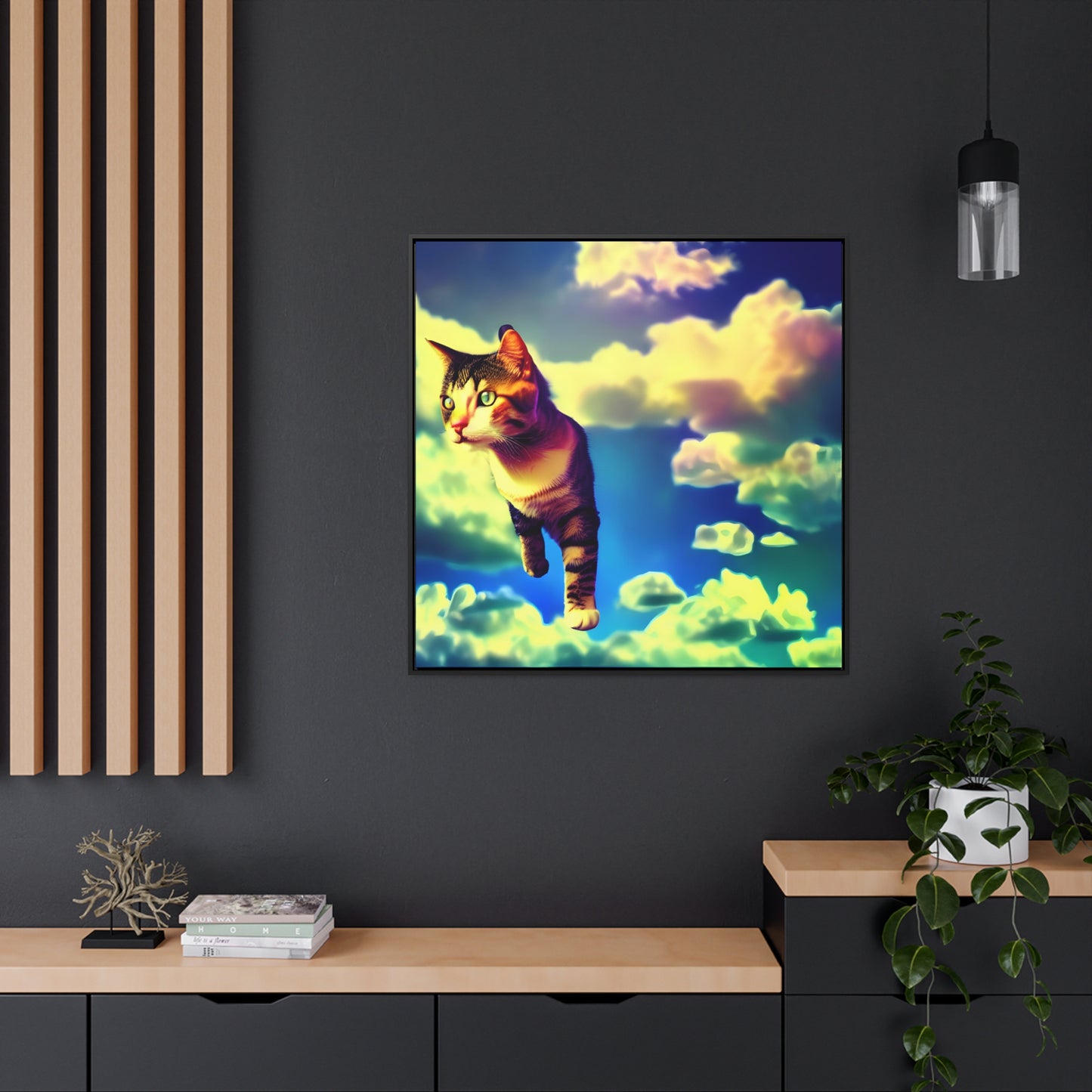 Cat In The Clouds - Framed Gallery Canvas